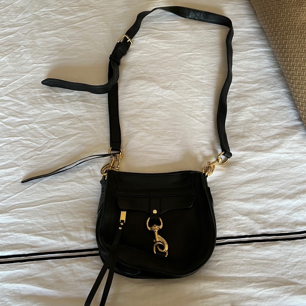 Black Rebecca Minkoff crossbody bag with gold hardware!